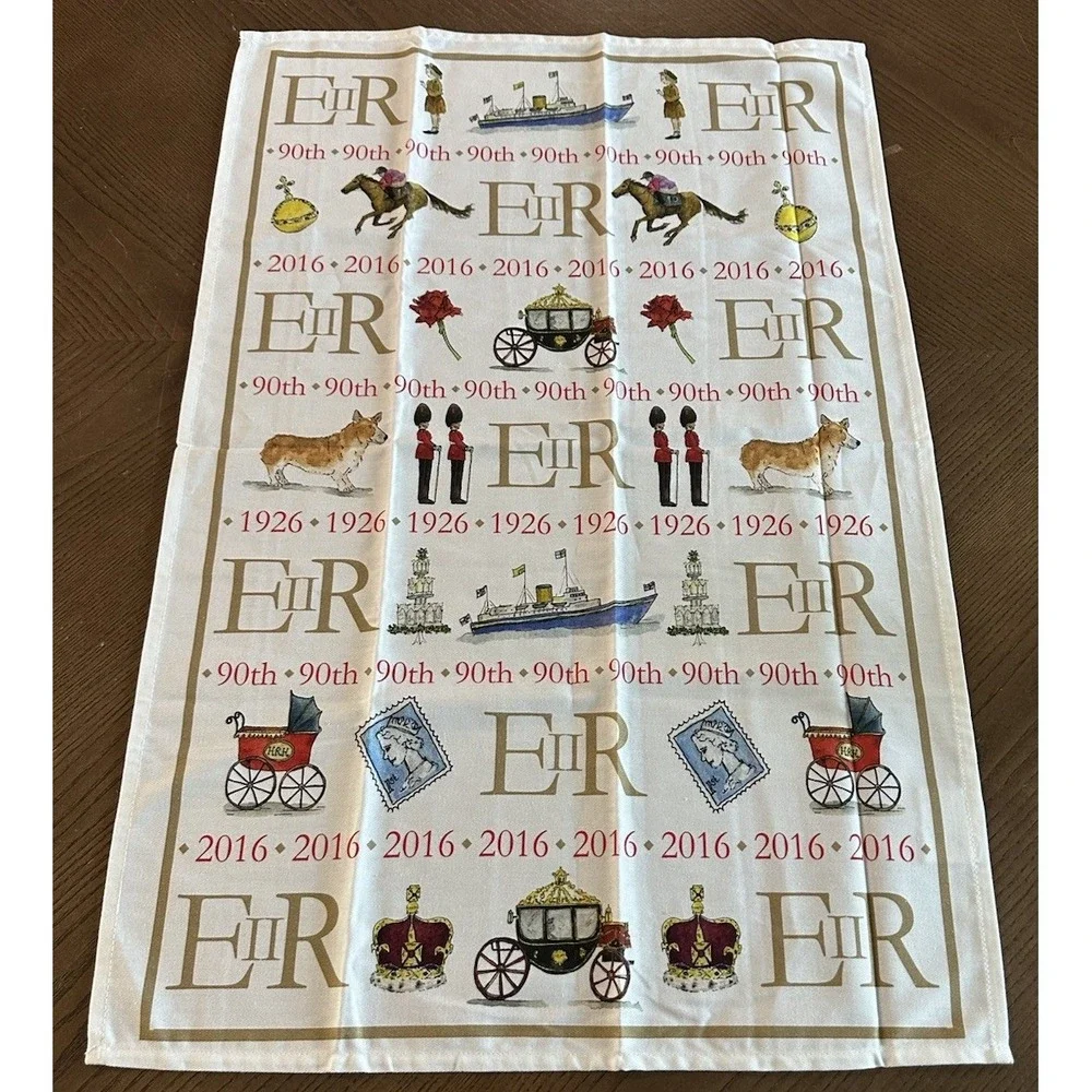 Milly Green Queen Elizabeth II 90th Birthday Royal Cotton‎ England Tea Towel